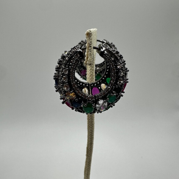 Statement cz rhinestone, possible gemstones in black "silver" earrings! - Picture 6 of 15